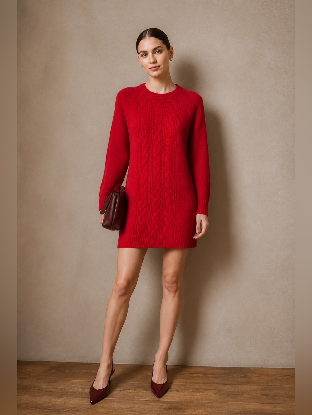 Harper (Francescas) - Red Cable-Knit Mini Dress